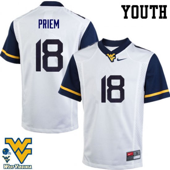 Youth West Virginia Mountaineers NCAA #18 Nick Priem White Authentic Nike Stitched College Football Jersey HU15W80BP